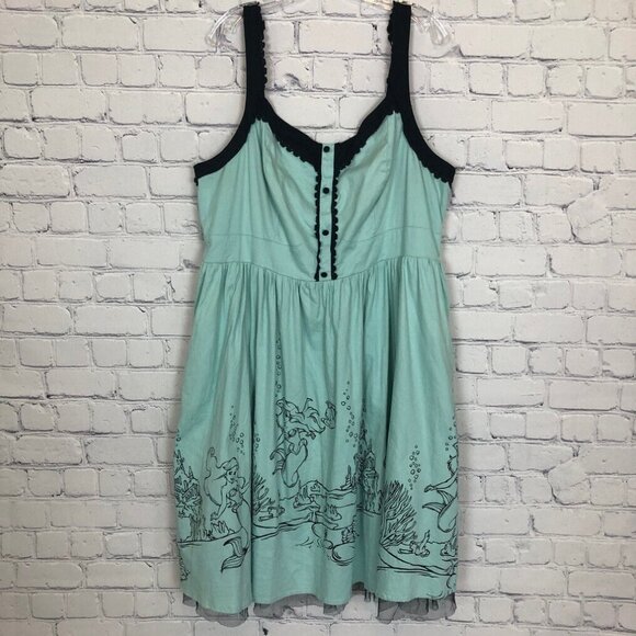 Torrid Disney Little Mermaid Mint Green and Black Dress - Picture 1 of 8